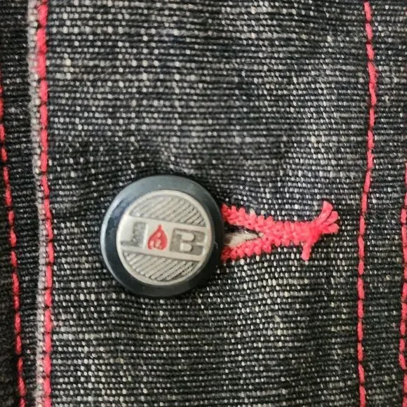 Johnny Blaze Y2K Mens Denim Jacket Brown Red Stitches Cotton Button-Up Logo 2XL - Picture 4 of 9